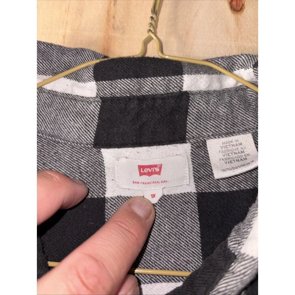 Levi's Black White Plaid Flannel Shirt Button Up Long Sleeve Mens 1X